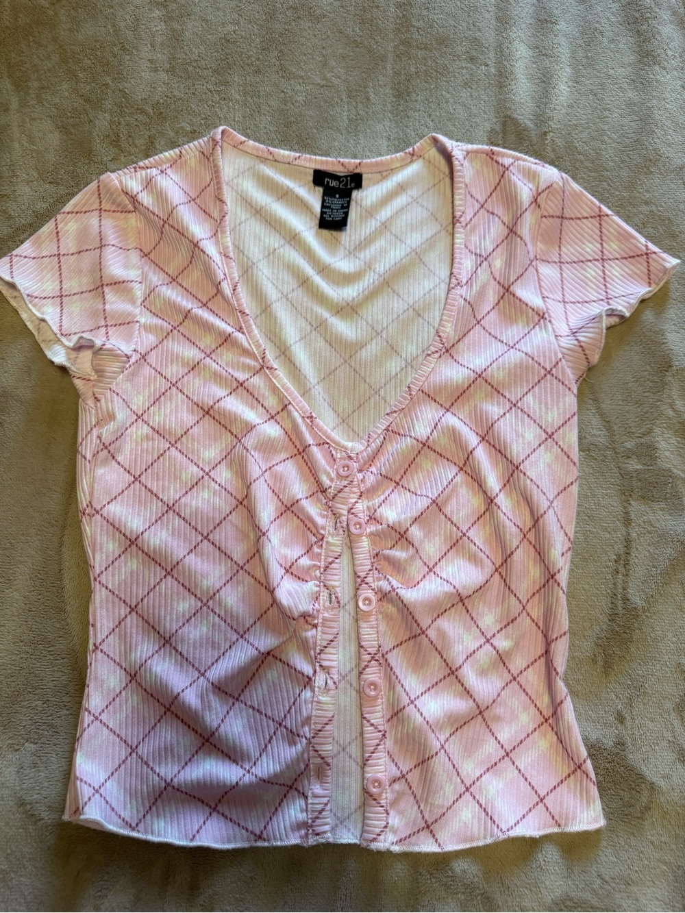 rue21 Light Pink Ribbed Diamond-Print Crop Top